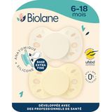 BIOLANE - Anatomische fopspenen - extra dunne fopspenen - 6 tot 18 maanden - geel en beige