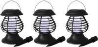 Merkloos Set van 3x stuks lampes solaires de jardin/spots à piquer anti-moustiques à énergie solaire 22 cm