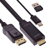 InLine HDMI - DisplayPort kabel | USB-C/USB-A voeding | 4K 60Hz | 1 meter