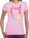 Bellatio Decorations Tropical party T-shirt dames - bloemenkrans - licht roze - carnaval/themafeest XXL