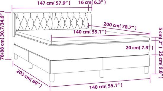 vidaXL Boxspring met matras fluweel donkergrijs 140x200 cm