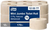 Tork Mini Jumbo Toiletpapier Naturel T2, Advanced, 2-laags, 12 x 170 m, 120377