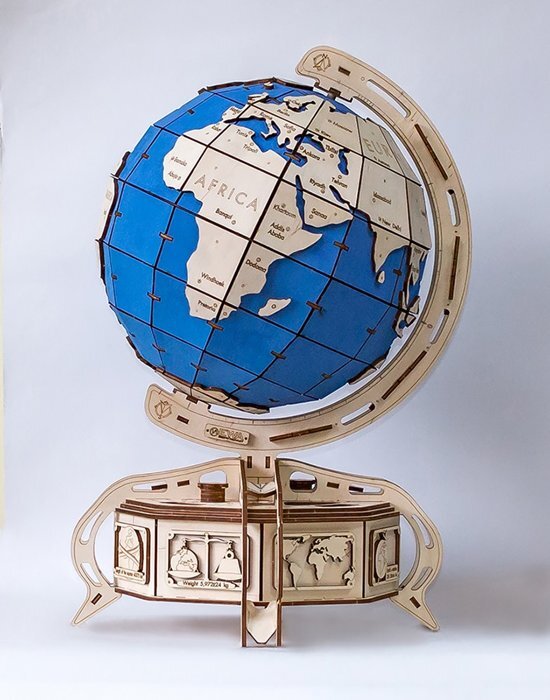 Eco-Wood-Art Globe - Houten Modelbouw - Blauw