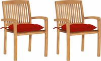 vidaXL Tuinstoelen 2 st met rode kussens massief teakhout