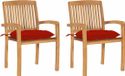 vidaXL Tuinstoelen 2 st met rode kussens massief teakhout