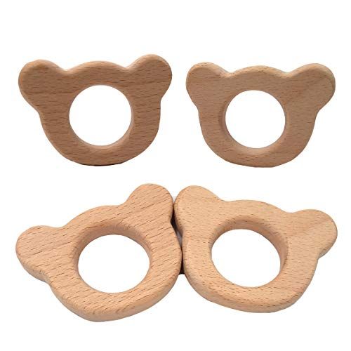 Alenybeby 10 stks Mooie Cartoon Hout Beer Bijtring Pure Natuurlijke Dier Vorm Beuken Houten Handgemaakte Patroon DIY Sieraden Maken Ketting Hanger