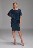 Swing cocktailjurk met pailletten en omslag in marineblauw – M