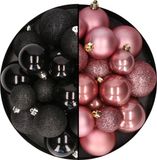 Kaemingk B.V. Boules de Noël 60x pièces - vieux rose/noir mélangé - 4-5-6 cm - plastique - décoration de Noël