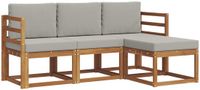 vidaXL Acacia Hout Fauteuil Lounge Set 4-zit Natuurlijk en Lichtgrijs