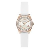 Guess Dameshorloge GW1000L3 Mini Luna 30 mm roségoud roestvrij staal zilveren wijzerplaat mineraal glas zirkonia 3 ATM witte siliconen band 14 mm