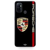 Porsche Etui Oppo A32 PORSCHE logo rood en goud zwarte achtergrond Maniacase