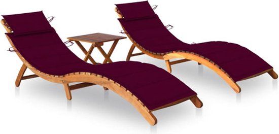 vidaXL Ligbedden 2 st met tafel en kussens massief acaciahout