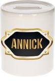 Bellatio Decorations Shoppartners Bv Spaarpot met voornaam Annick - wit - met goud/zwart embleem - 8 x 9 cm - keramiek - met afsluitdop - cadeau verjaardag