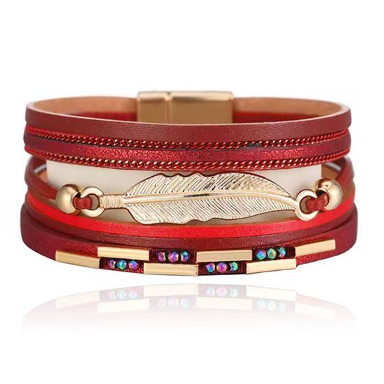 Deja Jewels Deja Armband goudkleurig rood met veer en strass