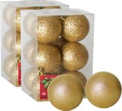 Gerimport Kerstballen 24x stuks goud glitters kunststof diameter 6 cm - Kerstboom versiering