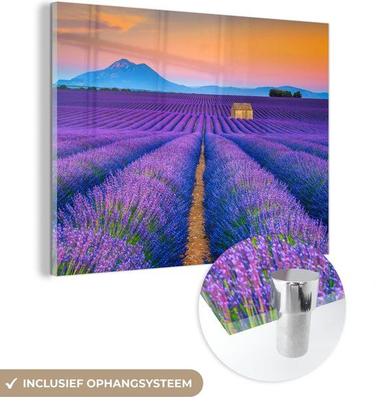 MuchoWow® Glass Painting 160x120 cm - Acrylic Glass Painting - Lavender - Purple - Flowers - Photo on Glass - Paintings