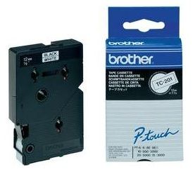 Brother Gloss Laminated Labelling Tape - 12mm, Black/White, 10-pk