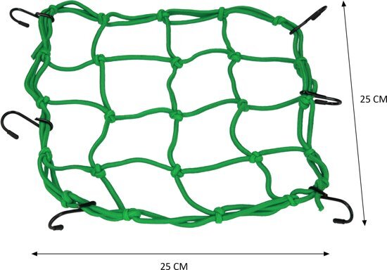 BDO Premium Bagagenet met 6 Haken Groen â€“ 25x25cm â€“ 55x55 Uitgerekt Spin Motorfiets Scooter en Fiets