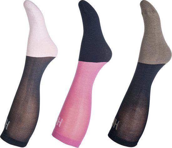 HKM Rijsokken Microcotton - Set van 3 - Roze/Navy/Grijs - Maat 42 - Dames