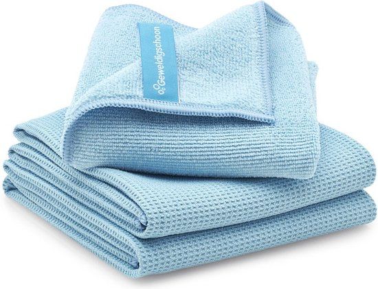 GEWELDIGSCHOON Raamdoekenset (M) + Extra Droogdoek | Blauw | 3-delig
