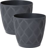 Form Plastic Plantenpot/bloempot New Age - 2x - kunststof - antraciet - D13 x H12 cm - met opvang schotel - rond