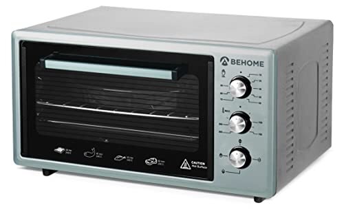BEHOME Elektrische oven, 48 liter, zelfreinigend, met binnenverlichting, temperatuur tot 320 °C, dubbel glas, hittebestendig, timer 2 bakvormen en 1 rooster (zilver)
