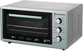 BEHOME Elektrische oven, 48 liter, zelfreinigend, met binnenverlichting, temperatuur tot 320 °C, dubbel glas, hittebestendig, timer 2 bakvormen en 1 rooster (zilver)