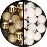 Merkloos / Sans marque Kaemingk B.V. Kerstballen 34x st - 3 cm - goud en parelmoer wit - kunststof