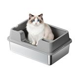 Garvee Kattenbak van roestvrij staal, 60 x 40 x 27 cm, groot, halfgesloten kattenbak met hoge rand, spatwaterdicht, gemakkelijk te reinigen en geurremmend, ideaal voor grote en middelgrote katten