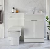 Hudson Reed Exton Meuble WC et Lavabo Carré - Blanc - Droite - 110,5 cm - Poignées Chrome - Design Moderne - Cluo