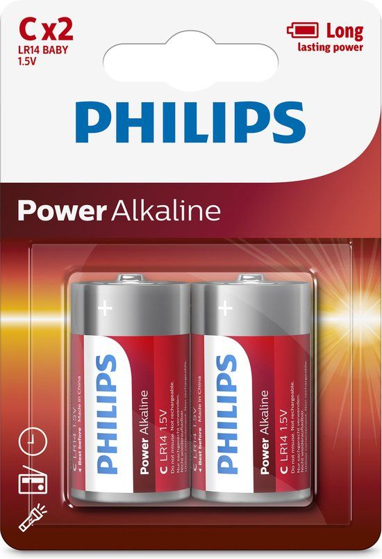 Philips Power Alkaline LR14 Baby C batterij 2 stuks