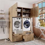 Roomart SERIE 2 Wasmachine Ombouwkast 134x205 cm - Dubbele Kast voor 2 Apparaten - Eiken