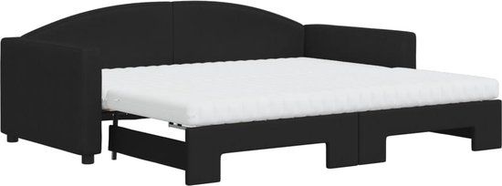 vidaXL Slaapbank met onderschuifbed en matrassen 90x190 cm stof zwart