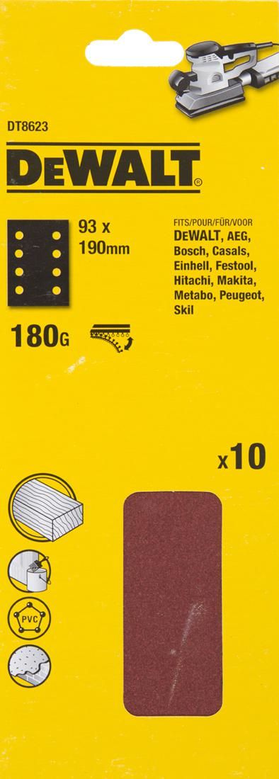 DT8623 P180 Sandpaper 93x190mm Pack of 10