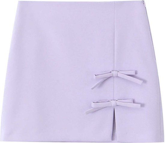 Korte Witte Rok met Strikjes en Split - Hoge Taille - Dames - Maat L