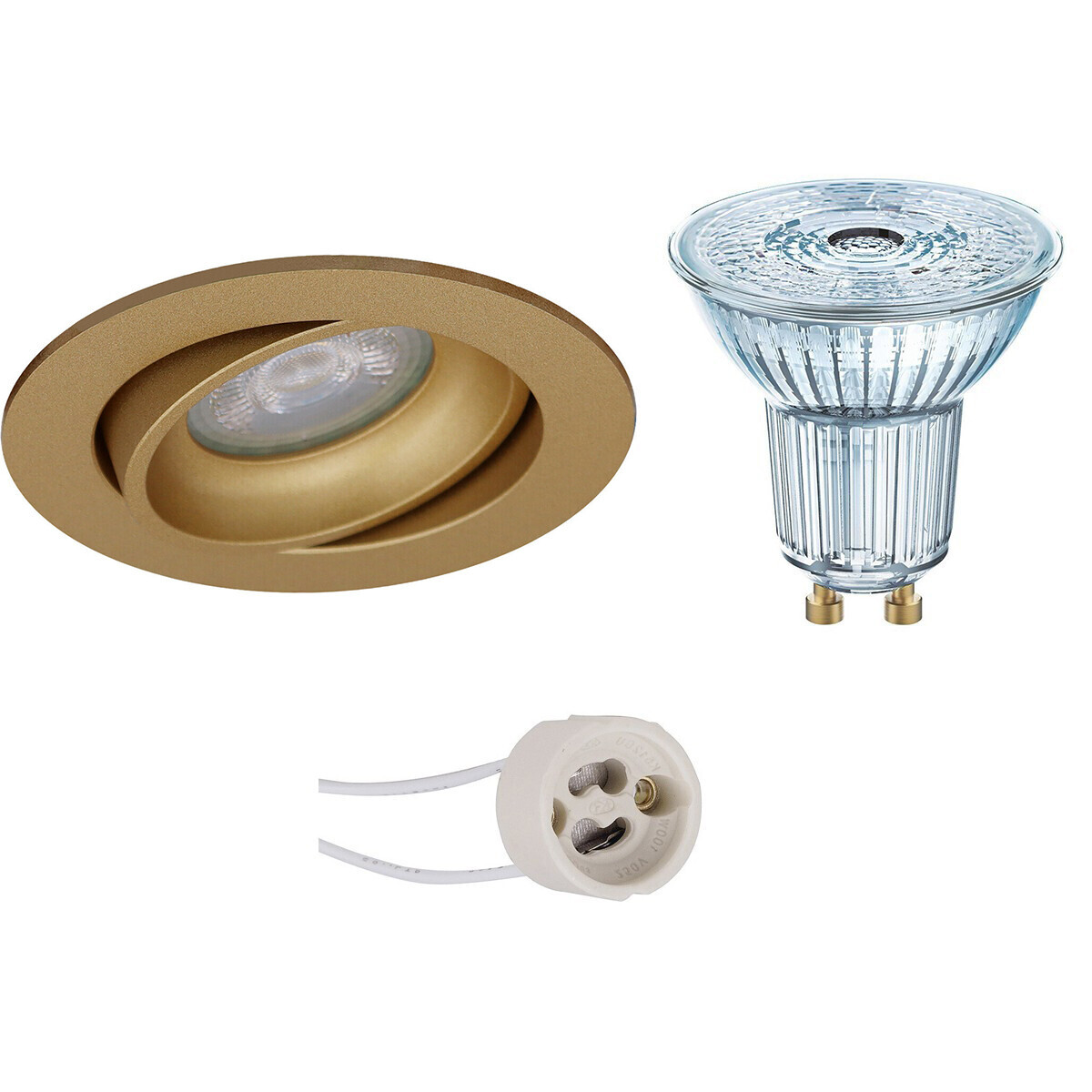 Osram - LED Spot Set - Parathom PAR16 930 36D - Pragmi Delton Pro - GU10 Fitting - Dimbaar - Inbouw Rond - Mat Goud - 5.5W - Warm Wit 3000K - Kantelbaar - Ã˜82mm