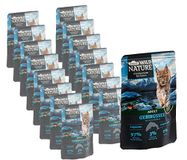 Dehner Wild Nature Kattenvoer, bergzee, natvoer graanvrij/suikervrij, voor volwassen katten, zalm/forel, zak van 16 x 85 g (1,36 kg)