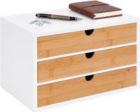 Merkloos / Sans marque Relaxdays Bureau organizer - 3 lades - bamboe - mdf - wit