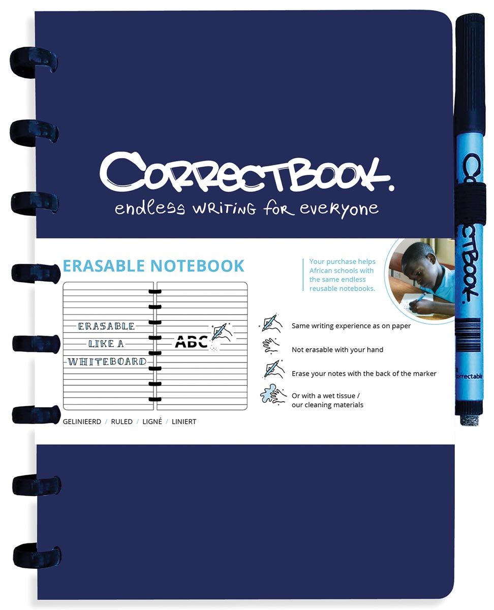 Correctbook A5 herbruikbaar schrift - navy blauw - gelijnd