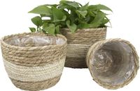 La Jolíe Muse Bloempotten Set van 3 - Natuurlijke Zeegras - Plantenmanden Binnen en Buiten - Zuiverbeige - Rond