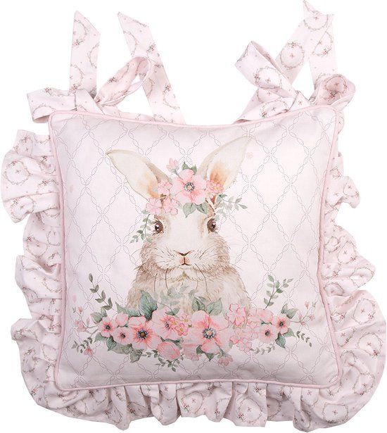 Clayre & Eef Kussenhoes Stoelkussen 40x40 cm Roze Katoen Konijn