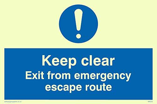 Viking Signs Viking Signs MA233-A6L-PV "Keep Clear Exit From Emergency Escape Route" Sign, Photo Luminescent Sticker, 100 mm H x 150 mm W