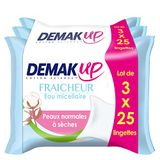 Demak'Up Frisse make-up remover doekjes – gezicht en ogen – normale tot droge huid – 3 x 25 reinigingsdoekjes