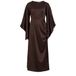 VILA Vicrazy O-Neck Ankle Dress/Pty/Ka satijnen asymmetrische midi jurk - donkerbruin