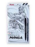 Pentel Pochette Manga Essentials, 3 Feutres fins + 2 Feutres pinceau