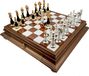 Jeu d'échecs italien, laiton/bois, or/argent + échiquier, marbre/bois, 46 cm
