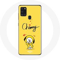 Maniacase Hoesje voor Samsung Galaxy A21S BTS Bangtan Boys BT21 Chimmy Jimin Gele Achtergrond