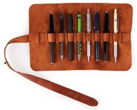 Londo Echt leren pennenrol, etui - Elegante oprolbare pennenrol, pennenhoes, etui, pennenorganizer, pennendoos