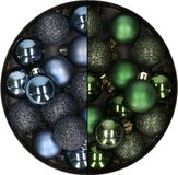 Kaemingk B.V. 28x stuks boules de Noël en plastique de petite taille bleu foncé et vert foncé 3 cm