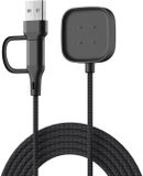 Strap-it chargeur tressé 2-en-1 compatible Fitbit Versa 3 / Versa 4 / Sense / Sense 2 - Connexion USB-A & USB-C - Noir